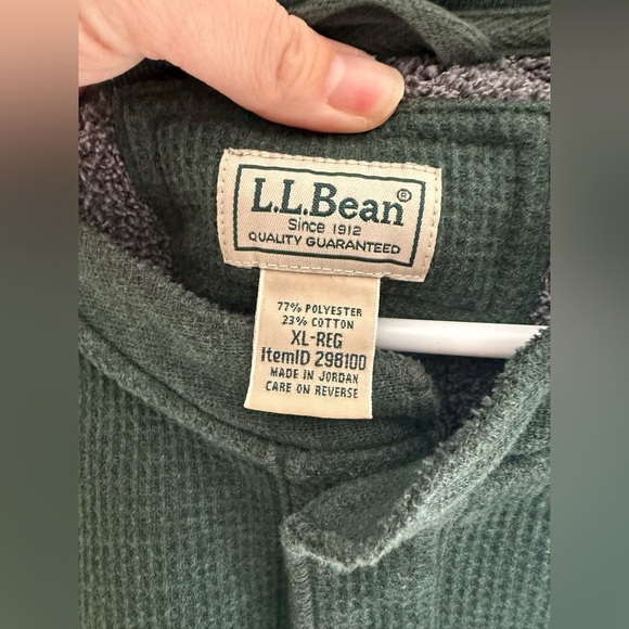 L.L.Bean Mens Green Katahdin Iron Works Bonded Waffle Fleece Henley Pullover XL - Picture 2 of 9